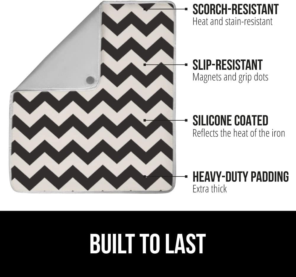 imageGORILLA GRIP The Original Ironing Board Cover and Pad Silicone Coating Thick Scorch Resistant Padding Heavy Duty Iron Covers Standard Boards Hook and Loop Fastener Strap Silver 15x54Chevron BlackLinen
