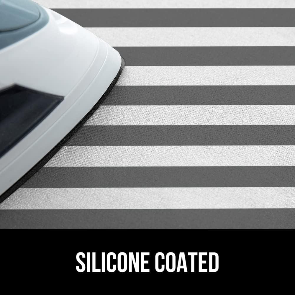 imageGORILLA GRIP The Original Ironing Board Cover and Pad Silicone Coating Thick Scorch Resistant Padding Heavy Duty Iron Covers Standard Boards Hook and Loop Fastener Strap Silver 15x54Striped WhiteGray