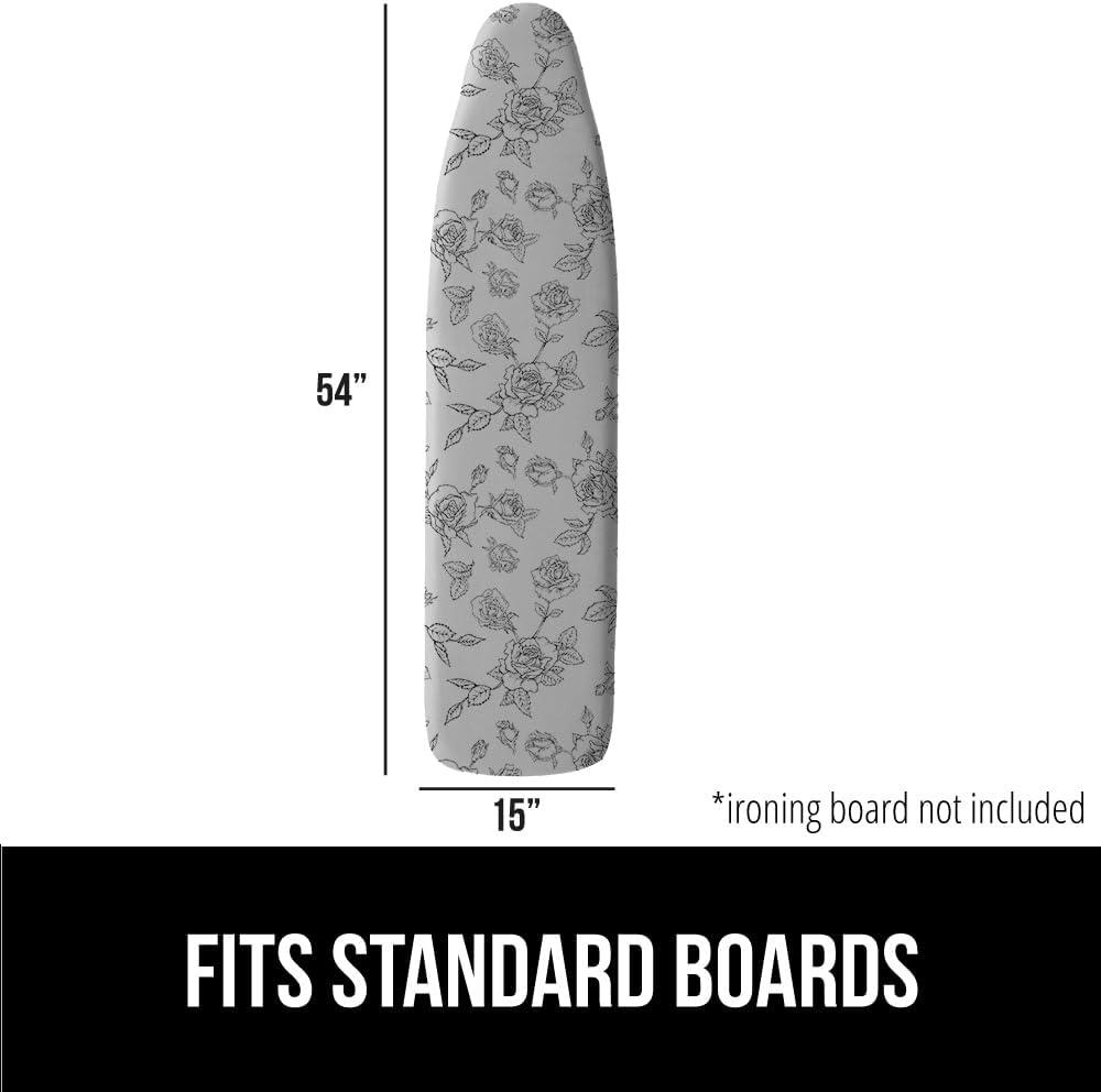 imageGORILLA GRIP The Original Ironing Board Cover and Pad Silicone Coating Thick Scorch Resistant Padding Heavy Duty Iron Covers Standard Boards Hook and Loop Fastener Strap Silver 15x54Gray Floral