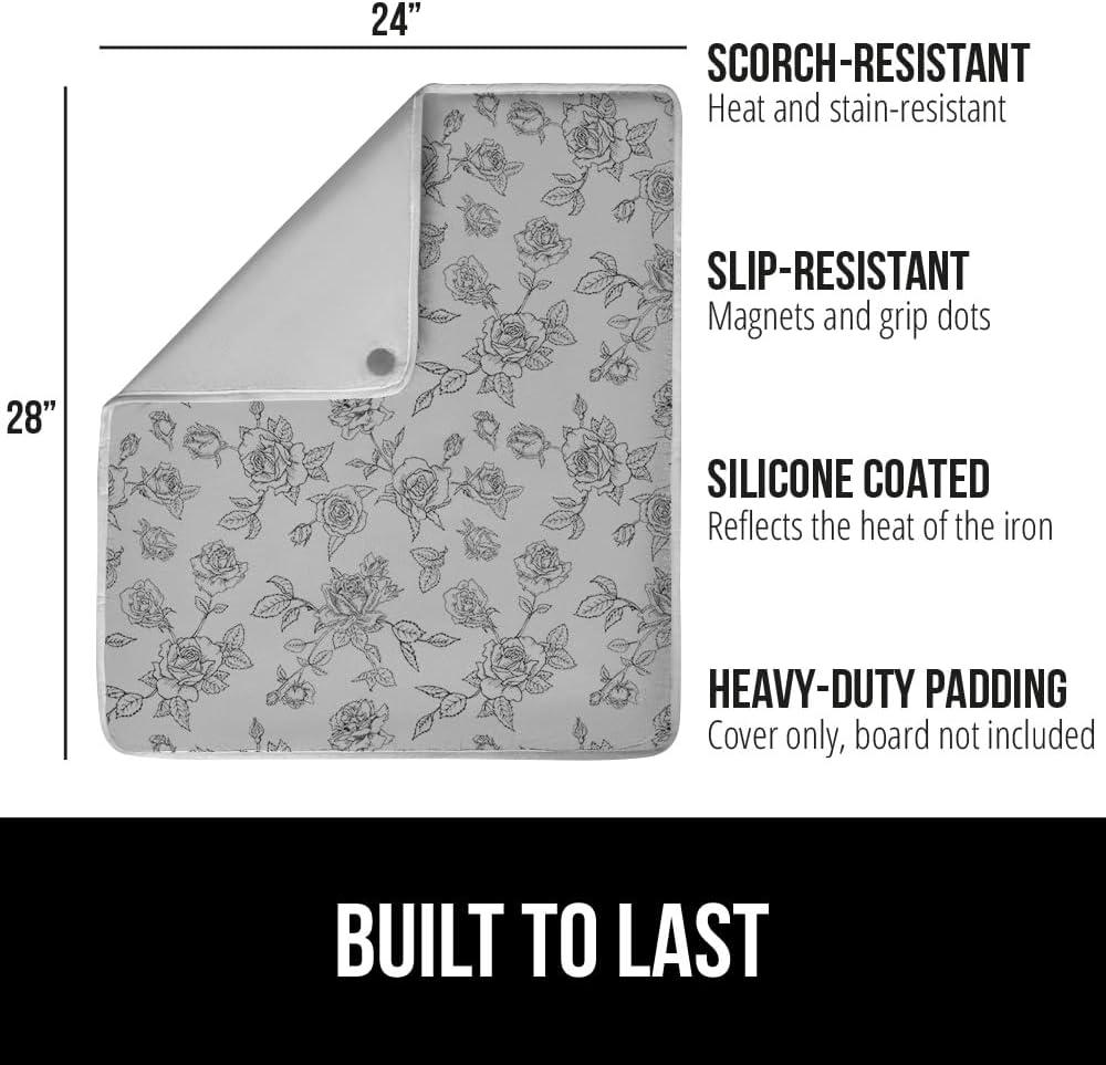 imageGORILLA GRIP The Original Ironing Board Cover and Pad Silicone Coating Thick Scorch Resistant Padding Heavy Duty Iron Covers Standard Boards Hook and Loop Fastener Strap Silver 15x54Gray Floral