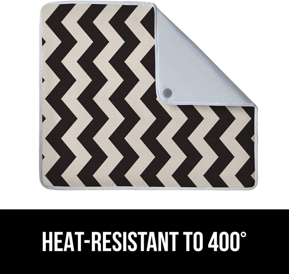 imageGORILLA GRIP The Original Ironing Board Cover and Pad Silicone Coating Thick Scorch Resistant Padding Heavy Duty Iron Covers Standard Boards Hook and Loop Fastener Strap Silver 15x54Chevron BlackLinen