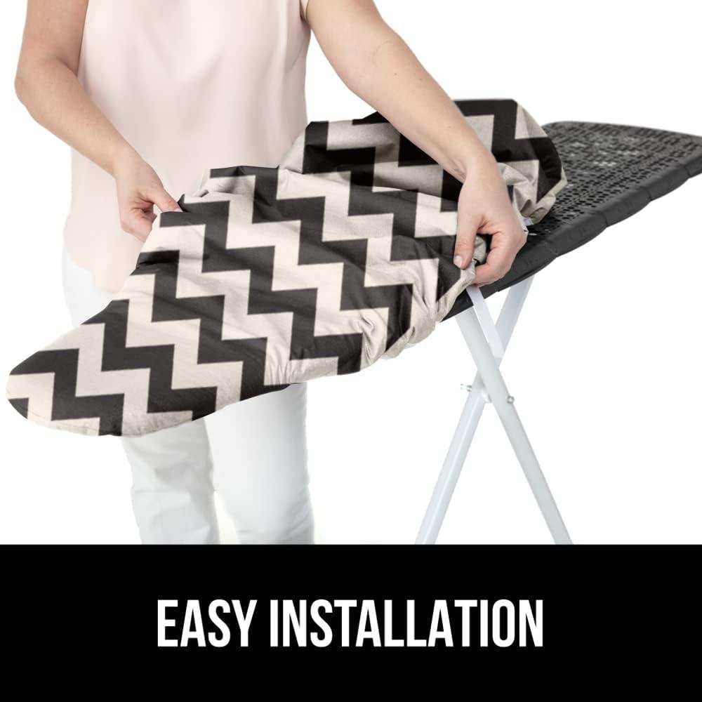 imageGORILLA GRIP The Original Ironing Board Cover and Pad Silicone Coating Thick Scorch Resistant Padding Heavy Duty Iron Covers Standard Boards Hook and Loop Fastener Strap Silver 15x54Chevron BlackLinen
