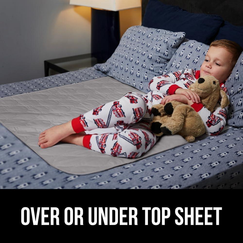 imageGORILLA GRIP Washable Underpads Waterproof Reusable Heavy Absorbency Incontinence Bed Pads Leak Proof Toddler Mattress Pad 52x34 Slip Resistant Protector for Bedwetting Adults and Kids WhiteGray