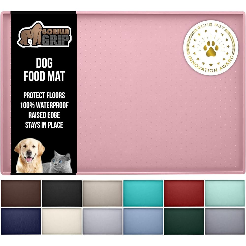 imageGORILLA GRIP 100 Waterproof Raised Edge BPA Free Silicone Pet Feeding Mat Dog Cat Food Mats Contain Spills Protects Floors Placemats for Cats and Dogs Water Bowl Pets Accessories 185x115 GrayPink