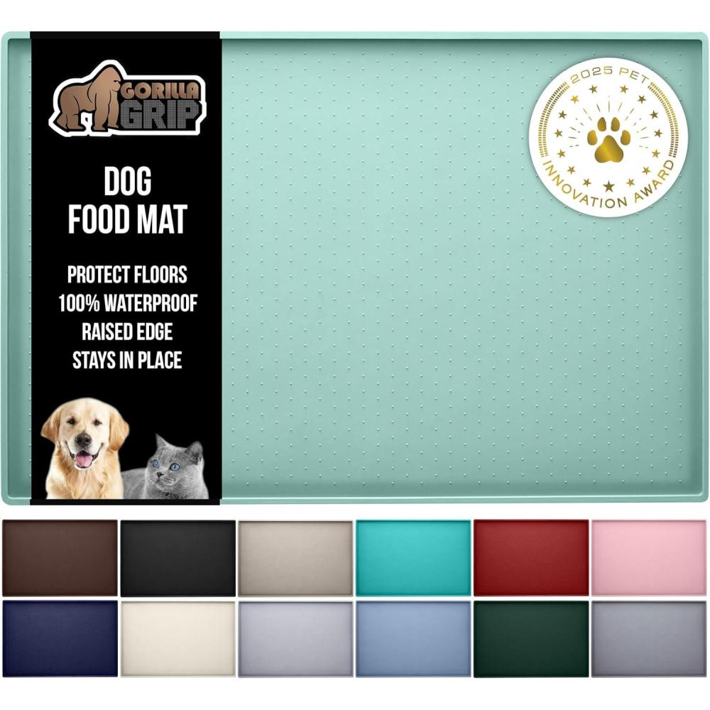 imageGORILLA GRIP 100 Waterproof Raised Edge BPA Free Silicone Pet Feeding Mat Dog Cat Food Mats Contain Spills Protects Floors Placemats for Cats and Dogs Water Bowl Pets Accessories 185x115 GrayMint