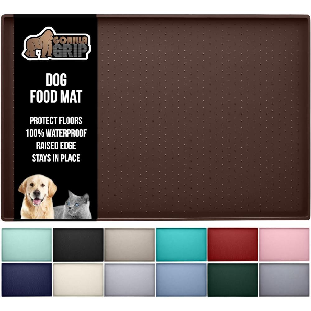 imageGORILLA GRIP 100 Waterproof Raised Edge BPA Free Silicone Pet Feeding Mat Dog Cat Food Mats Contain Spills Protects Floors Placemats for Cats and Dogs Water Bowl Pets Accessories 185x115 GrayBrown