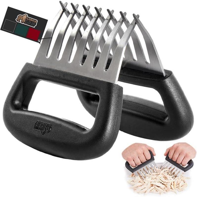 imageGORILLA GRIP BPAFree Chicken Shredder Meat Claws Sharp Stainless Steel Food Shredding Fork Carve Turkey Ham Shred Pulled Pork Stocking Stuffer Holiday Gift for Men Kitchen Smoker BBQ Tool BlackBlack