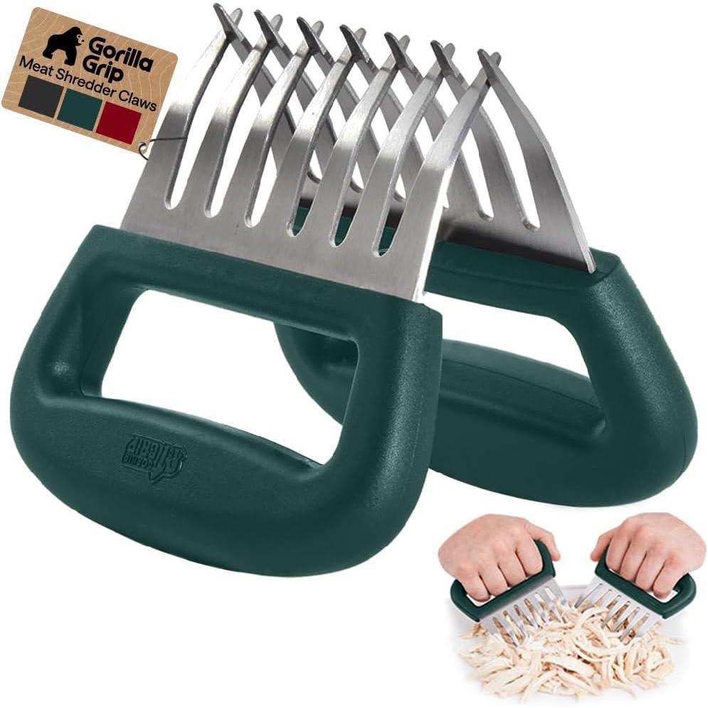 imageGORILLA GRIP BPAFree Chicken Shredder Meat Claws Sharp Stainless Steel Food Shredding Fork Carve Turkey Ham Shred Pulled Pork Stocking Stuffer Holiday Gift for Men Kitchen Smoker BBQ Tool BlackHunter Green