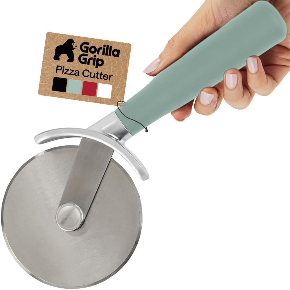 imageGORILLA GRIP BPAFree Large Pizza Cutter Wheel 9 Inch Sharp Stainless Steel Blade Slip Resistant Handle with Thumb Guard Protection Slice Thick or Thin Pizzas Pie Pastries in Seconds BlackMint