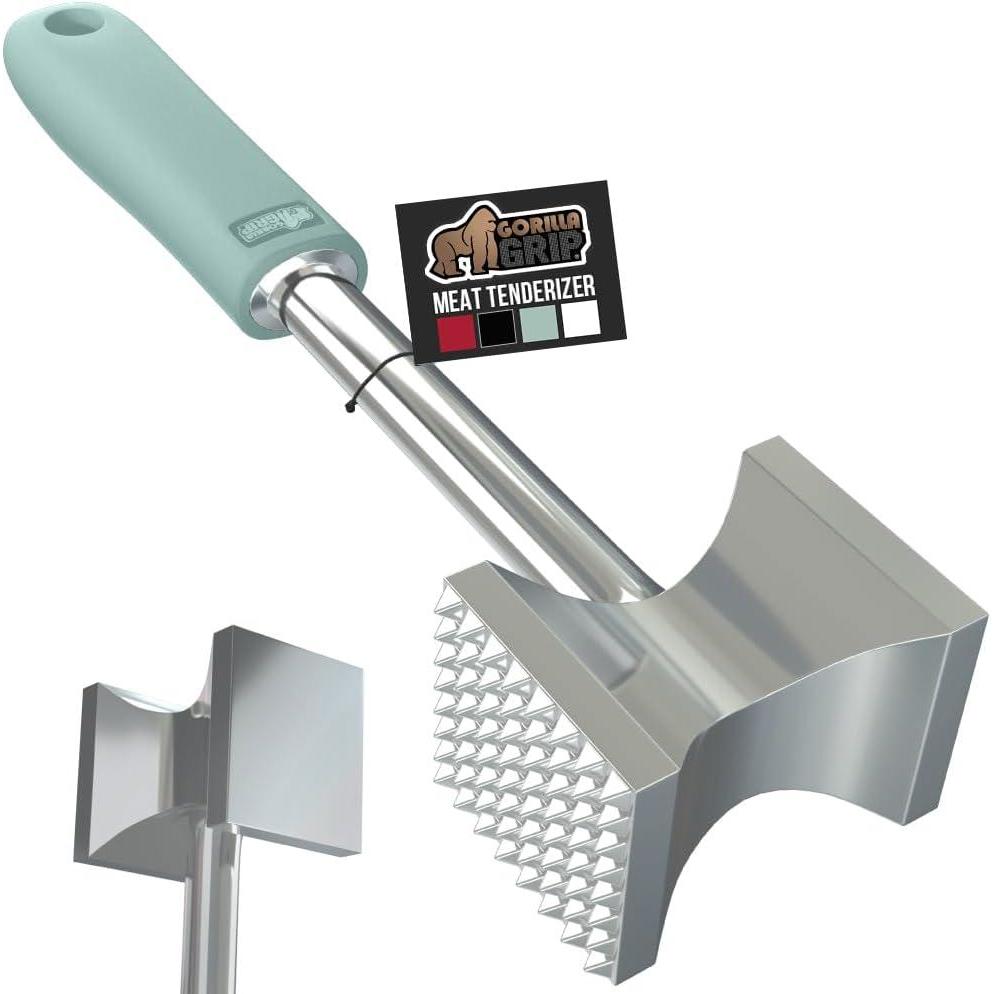 imageGORILLA GRIP BPAFree Patented DualSided Meat Tenderizer Tool Soft Comfortable Handle Heavy Duty Kitchen Mallet for Steak Beef Cutlets Commercial Grade Chicken Pounder Dishwasher Safe BlackMint