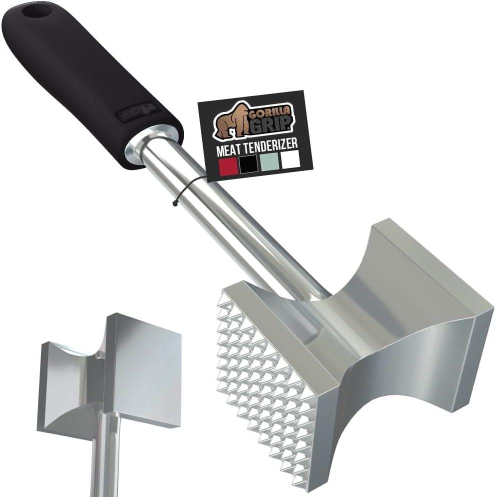 imageGORILLA GRIP BPAFree Patented DualSided Meat Tenderizer Tool Soft Comfortable Handle Heavy Duty Kitchen Mallet for Steak Beef Cutlets Commercial Grade Chicken Pounder Dishwasher Safe BlackBlack