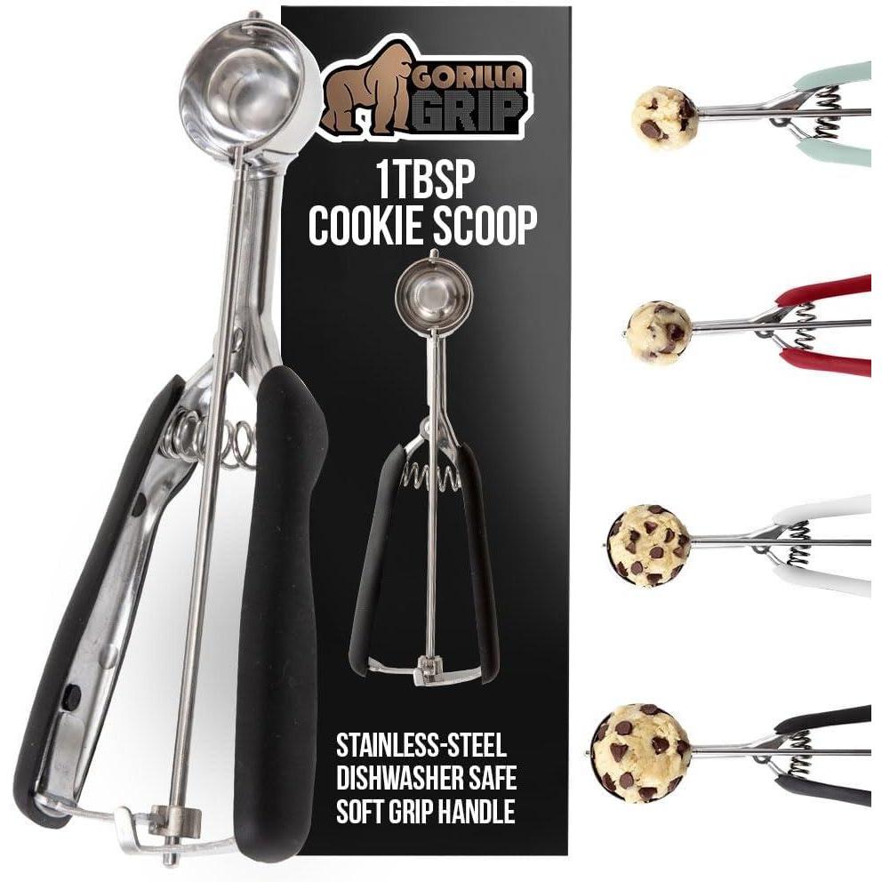 imageGORILLA GRIP BPAFree Stainless Steel Cookie Scoop 2 TBSP Scooper 40 Soft Grip Handle Easy Food Release Create Even Portion Sizes Multipurpose Kitchen Melon Baller Meatball Spring Scoops BlackBlack