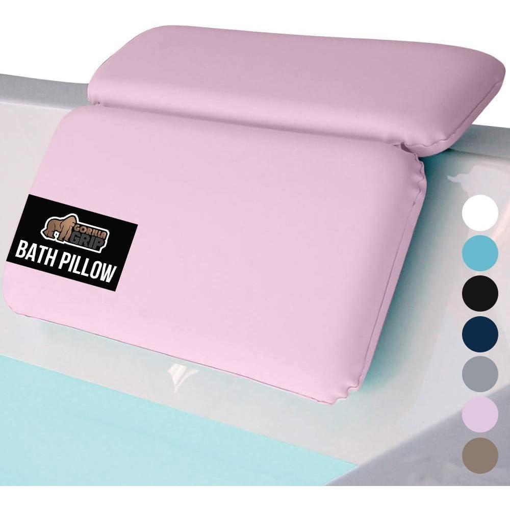 imageGORILLA GRIP Bath Pillow for Tub Headrest for Neck and Back Support Luxury Bathtub Pillows Hot Tub Cushions Bathroom Accessories for Women Relaxing Spa Gifts for Mom Wife Girlfriend 2 Panel WhitePink