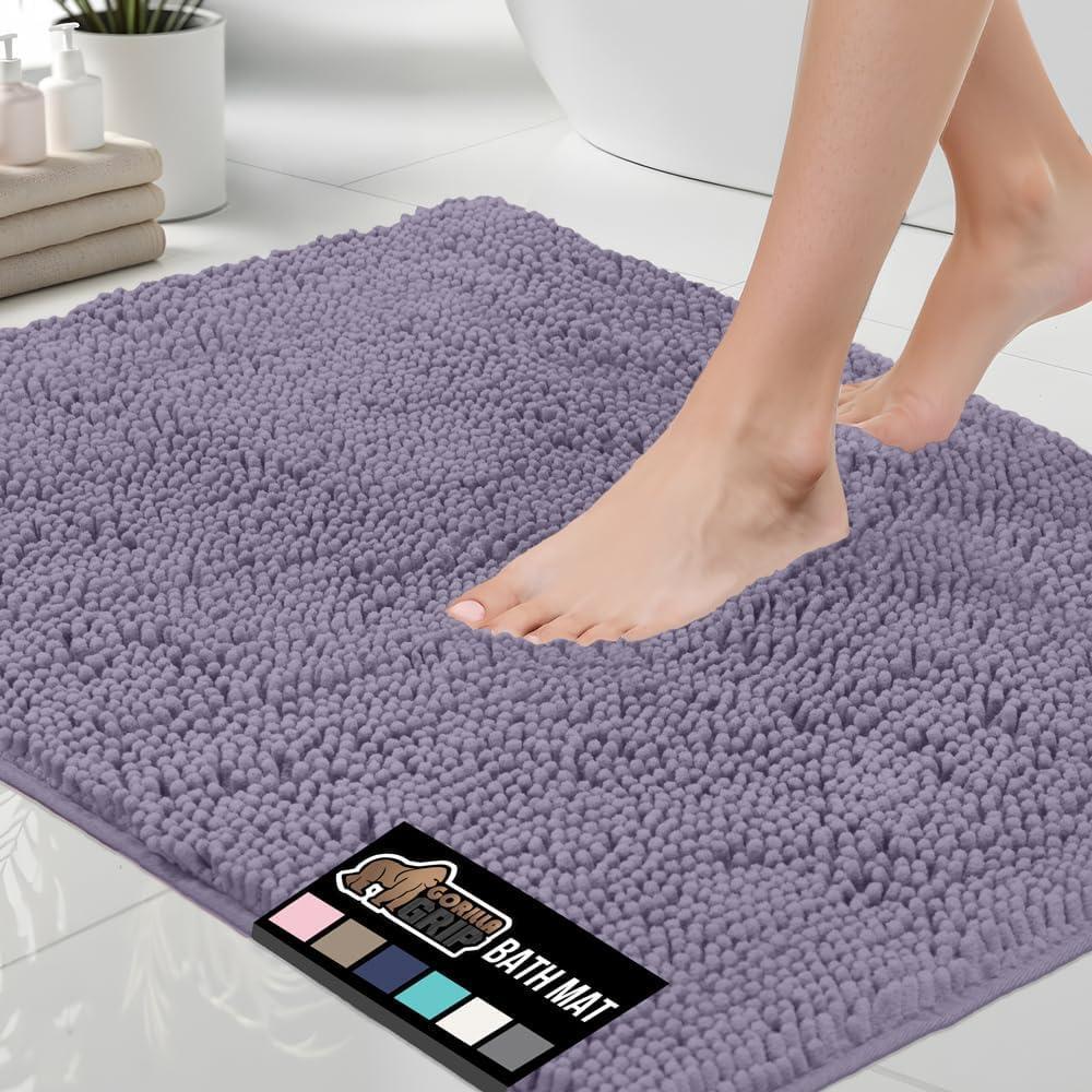 imageGORILLA GRIP Bath Rug Mat 36x24 Thick Absorbent Chenille Quick Dry Microfiber Mats Rubber Backing Washable Shower Floor Rugs Bathmat Runner US Designed Bathroom Home Decor Accessories Gray BeigeLight Purple
