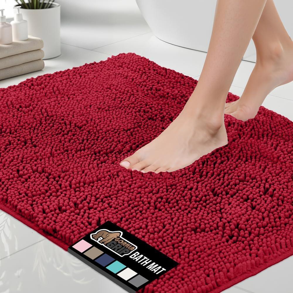 imageGORILLA GRIP Bath Rug Mat 36x24 Thick Absorbent Chenille Quick Dry Microfiber Mats Rubber Backing Washable Shower Floor Rugs Bathmat Runner US Designed Bathroom Home Decor Accessories Gray BeigeRed