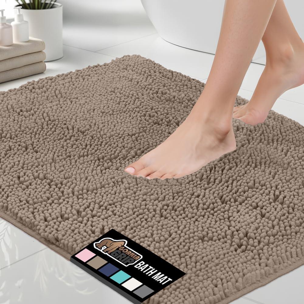 imageGORILLA GRIP Bath Rug Mat 36x24 Thick Absorbent Chenille Quick Dry Microfiber Mats Rubber Backing Washable Shower Floor Rugs Bathmat Runner US Designed Bathroom Home Decor Accessories Gray BeigeGray Beige