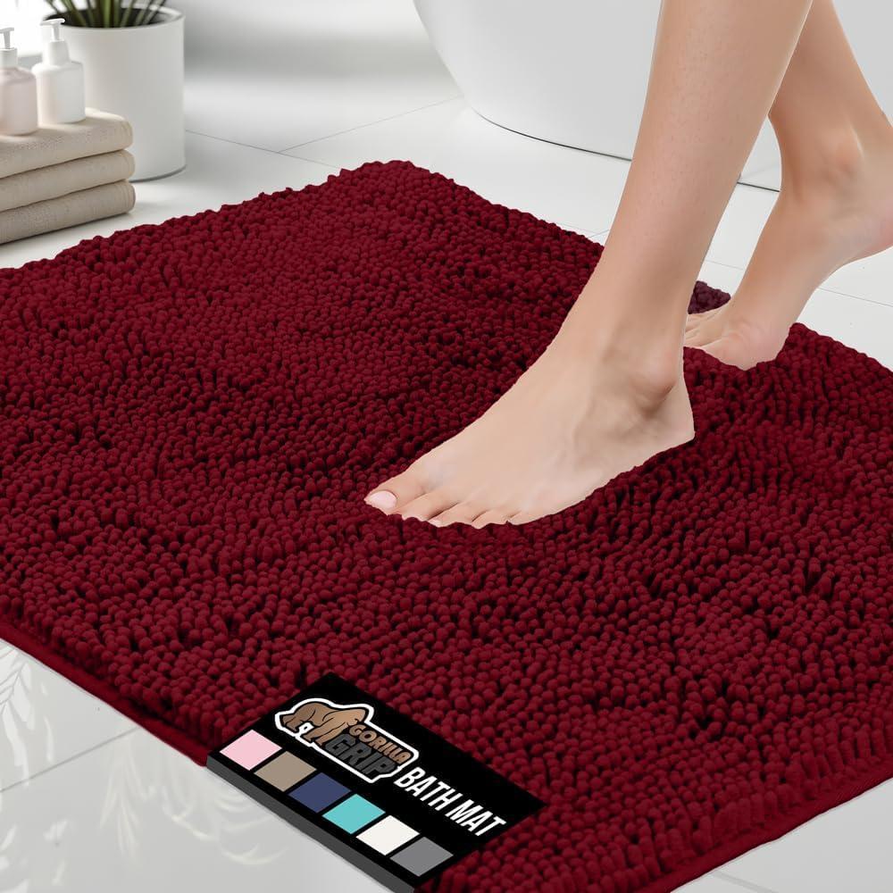 imageGORILLA GRIP Bath Rug Mat 36x24 Thick Absorbent Chenille Quick Dry Microfiber Mats Rubber Backing Washable Shower Floor Rugs Bathmat Runner US Designed Bathroom Home Decor Accessories Gray BeigeBurgundy