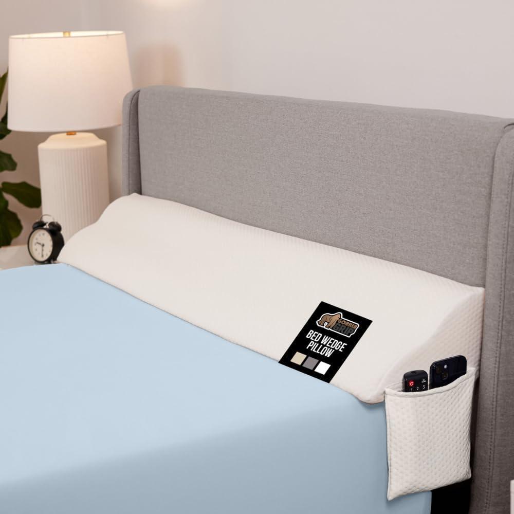 imageGORILLA GRIP Bed Wedge Pillow for Headboard Gap Filler Between Mattress Gaps US Designed Comfortable Supportive High Density Cushion Foam Pillows Stay in Place Gripping Dots TwinXL WhiteWhite