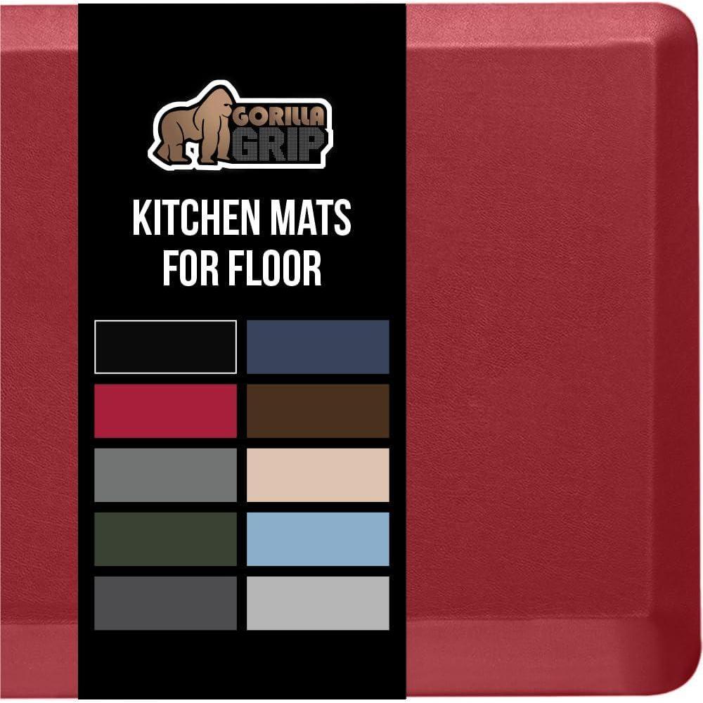 imageGORILLA GRIP Comfortable Cushioned Kitchen Mats for Floor Waterproof and Stain Resistant Soft Top 34 Inch Thick Ergonomic Standing Desk Anti Fatigue Mat Foam Supports Ankles and Feet 20x32 GreyRed