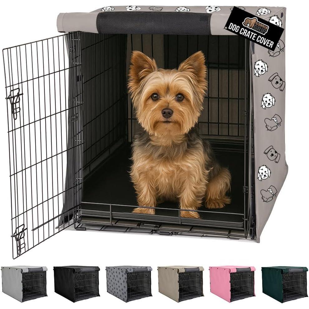 imageGORILLA GRIP Dog Crate Covers Compatible with Amazon Basics Dog Crates All Sides Open Privacy Cover Fits 36quot Wire Kennel Breathable Mesh Windows Light Reducing Puppy Training Cage Topper BlackTaupe Dogs