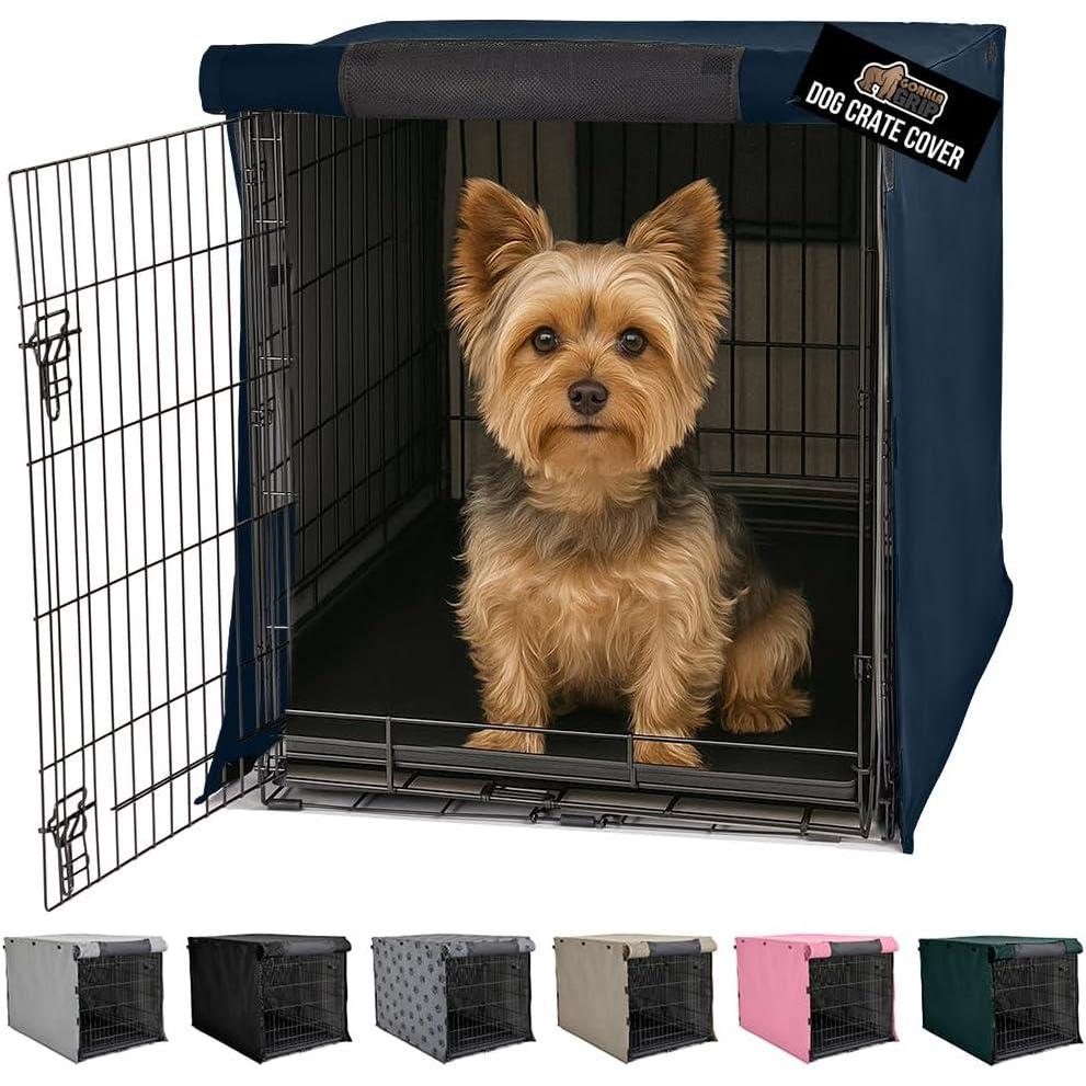 imageGORILLA GRIP Dog Crate Covers Compatible with Amazon Basics Dog Crates All Sides Open Privacy Cover Fits 36quot Wire Kennel Breathable Mesh Windows Light Reducing Puppy Training Cage Topper BlackNavy