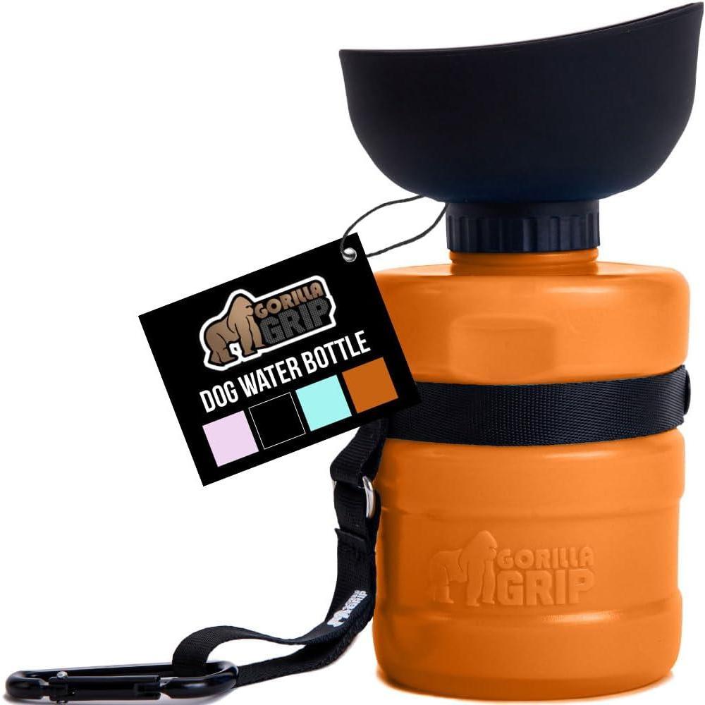 imageGORILLA GRIP Dog Water Bottle Portable Water Bowl Dispenser for Dogs 20 oz Leak Proof Pet Travel Squeeze Bottles Food Grade Silicone Pet Stocking to Go Puppy Essentials TurquoiseOrange