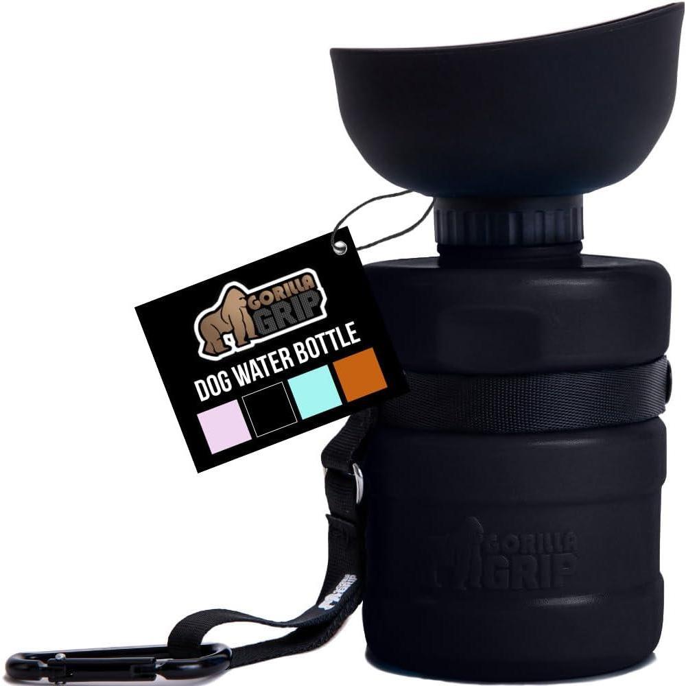 imageGORILLA GRIP Dog Water Bottle Portable Water Bowl Dispenser for Dogs 20 oz Leak Proof Pet Travel Squeeze Bottles Food Grade Silicone Pet Stocking to Go Puppy Essentials TurquoiseBlack