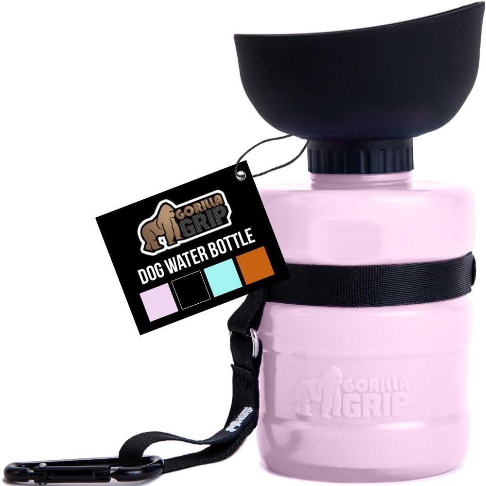 imageGORILLA GRIP Dog Water Bottle Portable Water Bowl Dispenser for Dogs 20 oz Leak Proof Pet Travel Squeeze Bottles Food Grade Silicone Pet Stocking to Go Puppy Essentials TurquoisePink