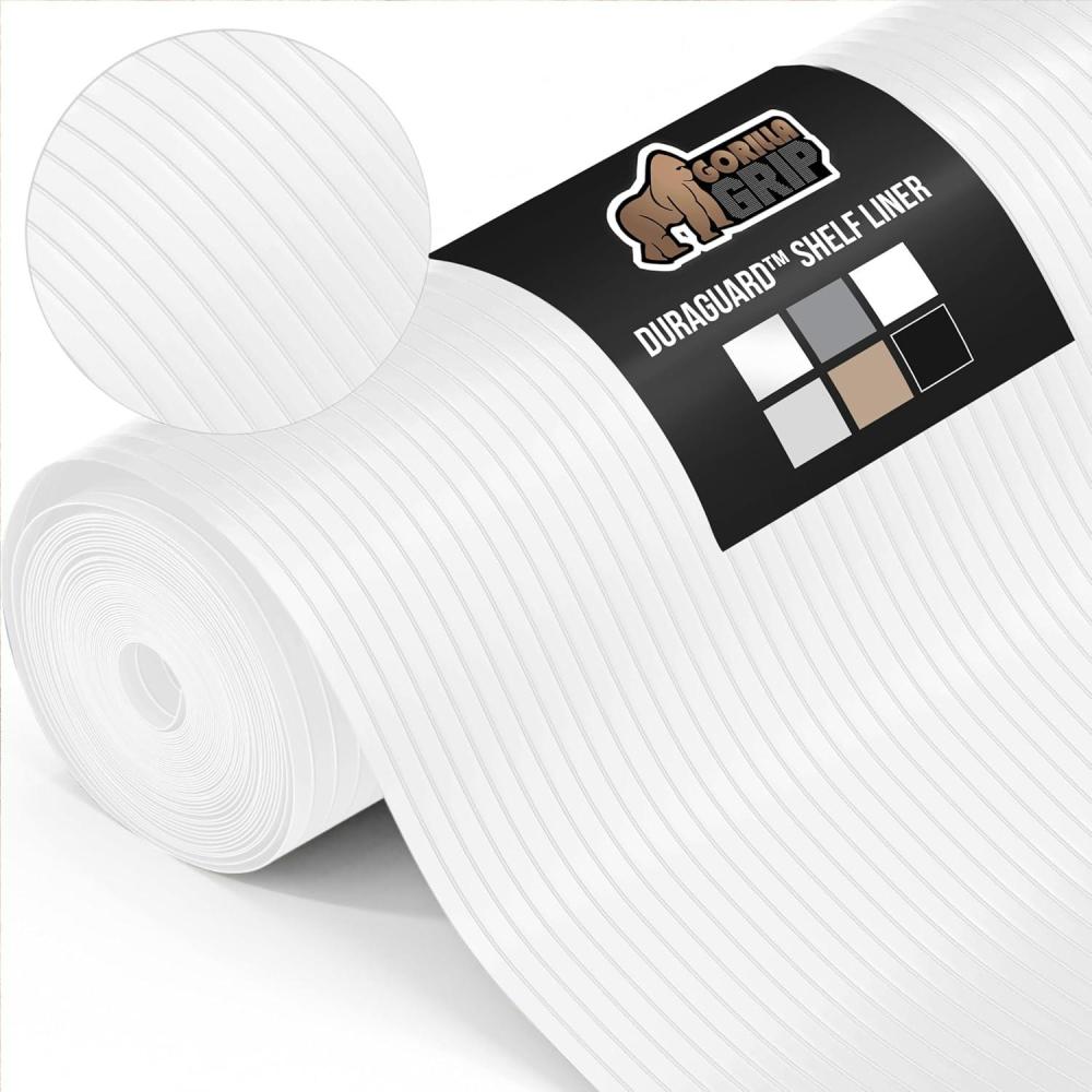 imageGORILLA GRIP DuraGuard Shelf Liner 175x20 NonAdhesive Cabinet Liners for Kitchen Drawers Shelves Refrigerator Pantry Storage Bathroom Closet Durable Waterproof BPA Free Ribbed Plastic ClearBright White Ribbed