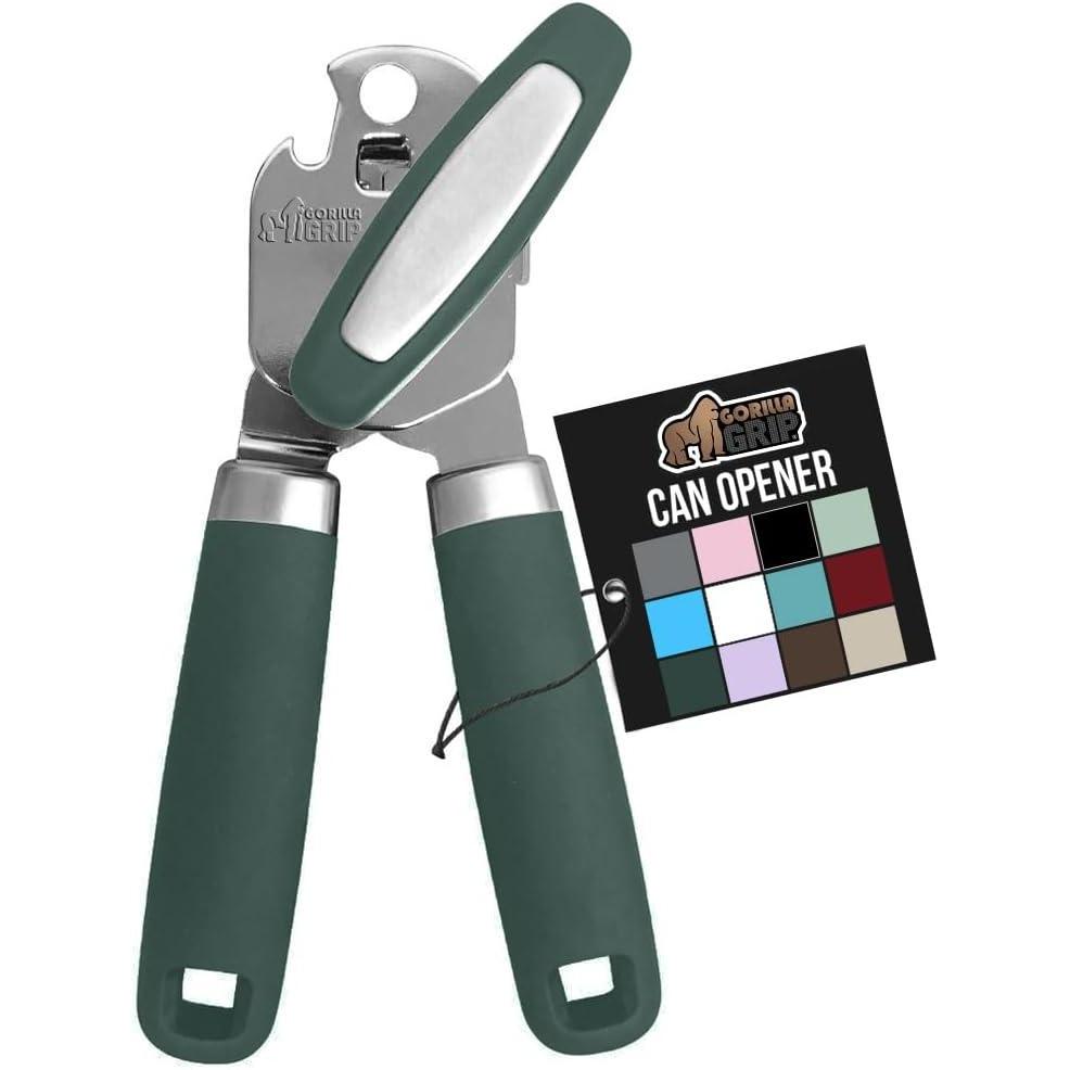 imageGORILLA GRIP Heavy Duty Stainless Steel Smooth Edge Manual Can Opener Soft Comfortable Handle Large Handheld Turn Knob BuiltIn Bottle Openers US Designed Holiday Prep Kitchen Essential BlackHunter Green