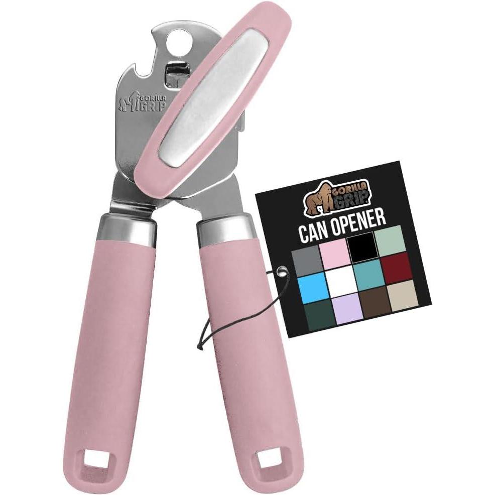 imageGORILLA GRIP Heavy Duty Stainless Steel Smooth Edge Manual Can Opener Soft Comfortable Handle Large Handheld Turn Knob BuiltIn Bottle Openers US Designed Holiday Prep Kitchen Essential BlackPink