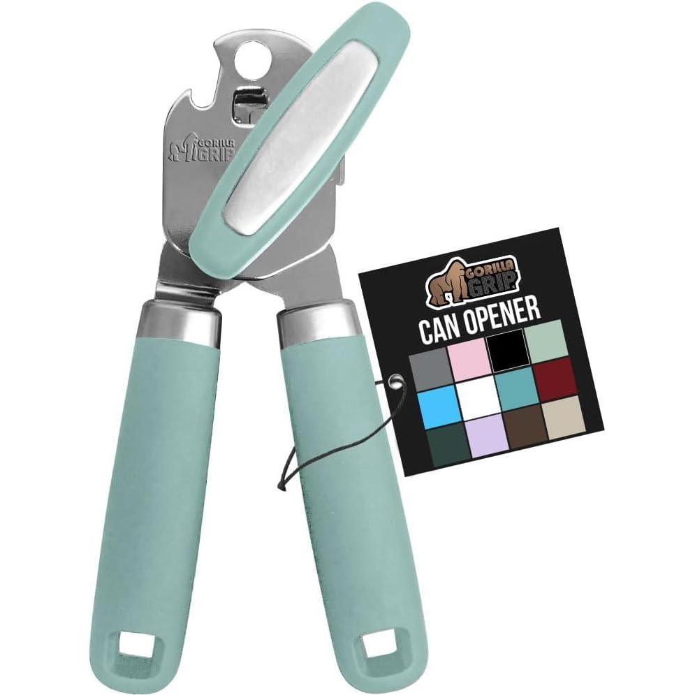imageGORILLA GRIP Heavy Duty Stainless Steel Smooth Edge Manual Can Opener Soft Comfortable Handle Large Handheld Turn Knob BuiltIn Bottle Openers US Designed Holiday Prep Kitchen Essential BlackMint