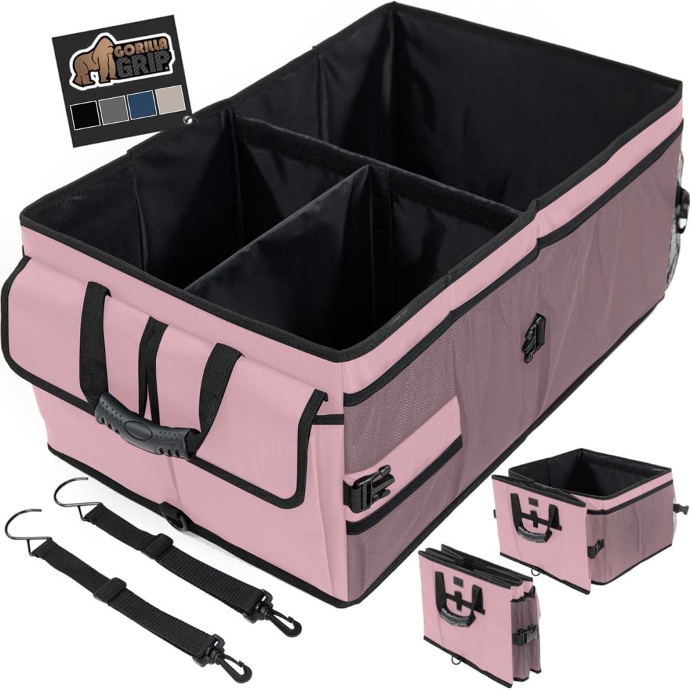 imageGORILLA GRIP Large Capacity Sturdy Trunk Storage Organizer Slip and Water Resistant Collapsible Organization Container Holiday Gifts for Men Women Multi Compartment Car or SUV Accessories BlackPink