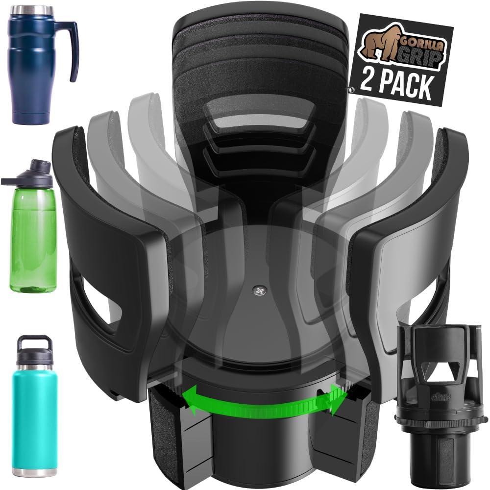 imageGORILLA GRIP Patent Pending Car Cup Holder Expander Keeps Large Drink Cups Secure Expands Fits Yeti HydroFlask Stanley 18 to 48oz Large Water Bottles Coffee Mug Adjustable Insert Onyx BlackBlack