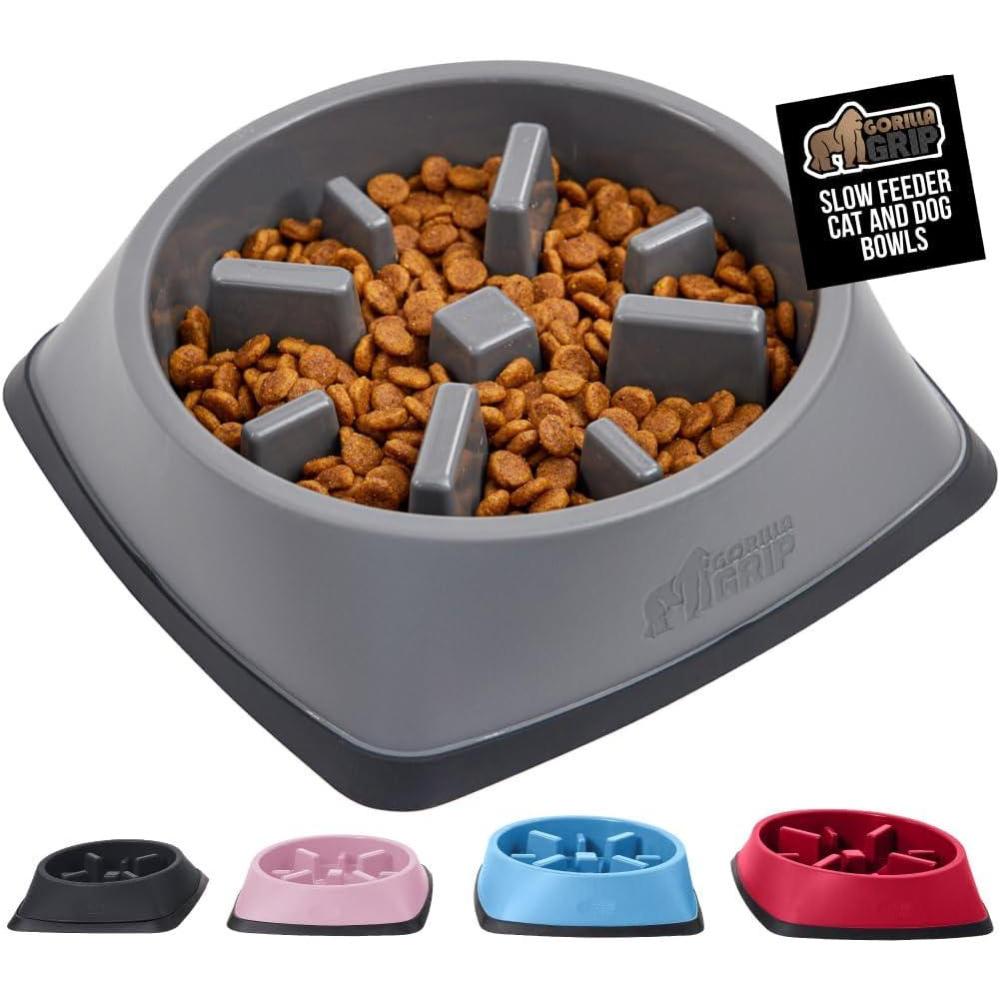 imageGORILLA GRIP Patent Pending Slow Feeder Dog Bowls Interactive Puzzle Toy for Dogs and Cats Food Training Keeps Pets Busy and Prevents Puppy Overeating All Breeds 100 BPA Free 2 Cup GrayGray