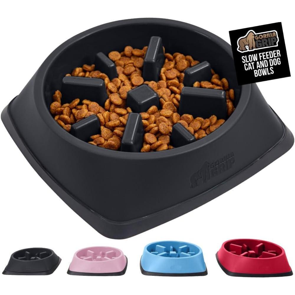 imageGORILLA GRIP Patent Pending Slow Feeder Dog Bowls Interactive Puzzle Toy for Dogs and Cats Food Training Keeps Pets Busy and Prevents Puppy Overeating All Breeds 100 BPA Free 2 Cup GrayBlack