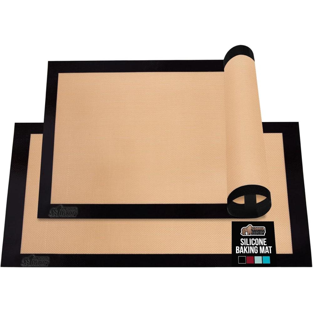imageGORILLA GRIP Reusable Nonstick Silicone Baking Mat 2Pack BPAFree Oven Safe Food Liner for Toaster Ovens Mini Cookie Sheets Easy Clean Holiday Baking Essentials 1175x825 Quarter Sheet BlackBlack