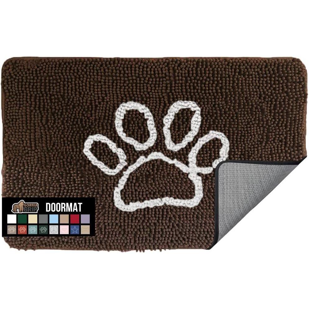 imageGORILLA GRIP SOAKSTOPPER Dog Door Mat Machine Washable Rug Absorbent Doormat Captures Moisture Mud Dirt Quick Dry Soft Chenille Entryway Rugs Indoor Entrance Mats for Dog Paws 24x17 Black WhiteBrown
