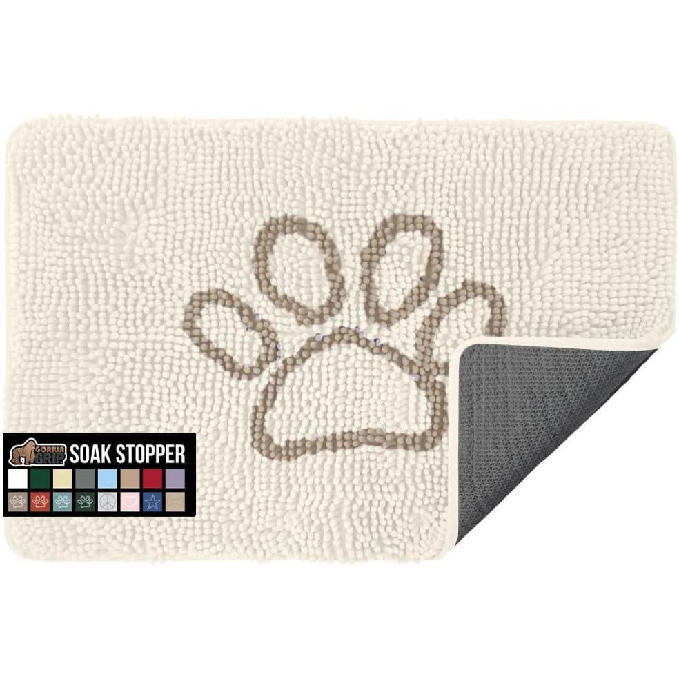 imageGORILLA GRIP SOAKSTOPPER Dog Door Mat Machine Washable Rug Absorbent Doormat Captures Moisture Mud Dirt Quick Dry Soft Chenille Entryway Rugs Indoor Entrance Mats for Dog Paws 24x17 Black WhiteCream