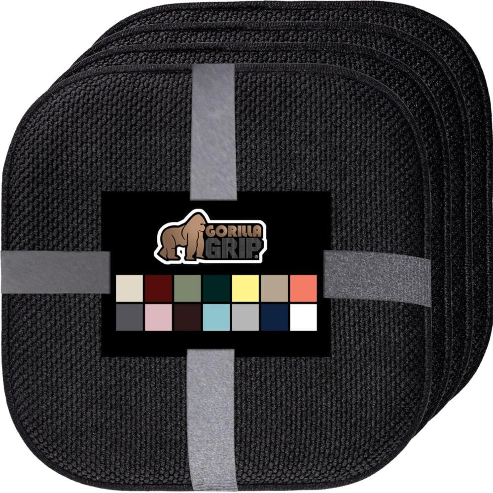 imageGORILLA GRIP Slip Resistant Chair Cushions No Ties Required Memory Foam Pads for Dining Room Kitchen Table Office Rocking Chairs Plush Seat Cover Cushion Pad Home Decor Set of 4 16x16 GrayBlack