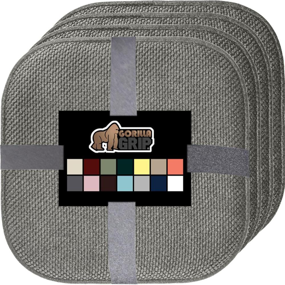 imageGORILLA GRIP Slip Resistant Chair Cushions No Ties Required Memory Foam Pads for Dining Room Kitchen Table Office Rocking Chairs Plush Seat Cover Cushion Pad Home Decor Set of 4 16x16 GrayGrey