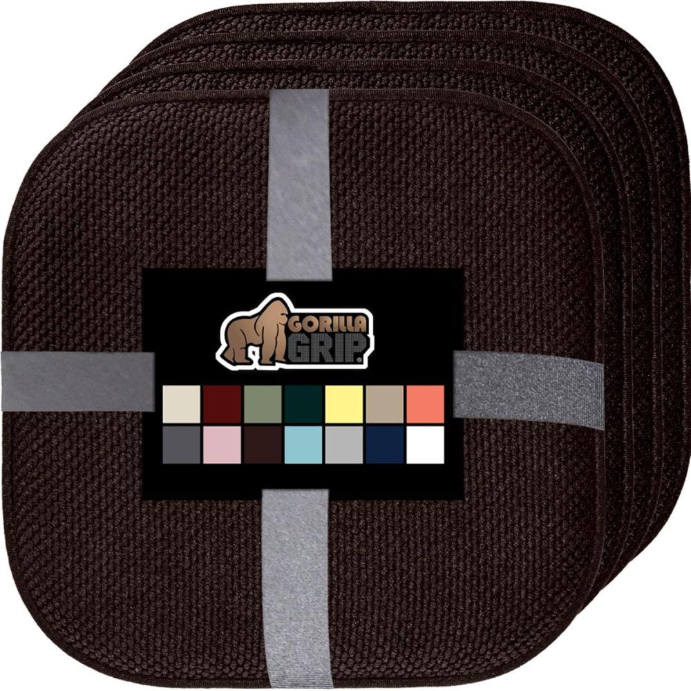 imageGORILLA GRIP Slip Resistant Chair Cushions No Ties Required Memory Foam Pads for Dining Room Kitchen Table Office Rocking Chairs Plush Seat Cover Cushion Pad Home Decor Set of 4 16x16 GrayBrown