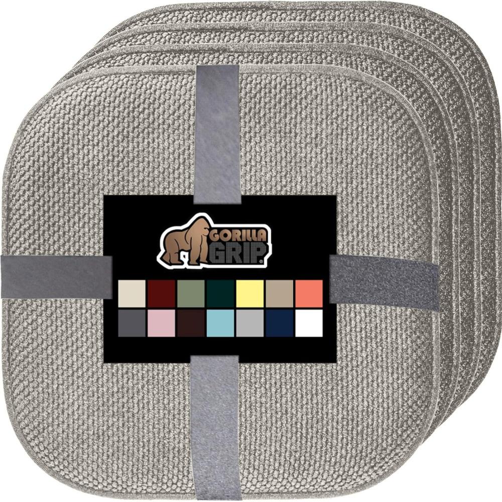 imageGORILLA GRIP Slip Resistant Chair Cushions No Ties Required Memory Foam Pads for Dining Room Kitchen Table Office Rocking Chairs Plush Seat Cover Cushion Pad Home Decor Set of 4 16x16 GrayLight Gray