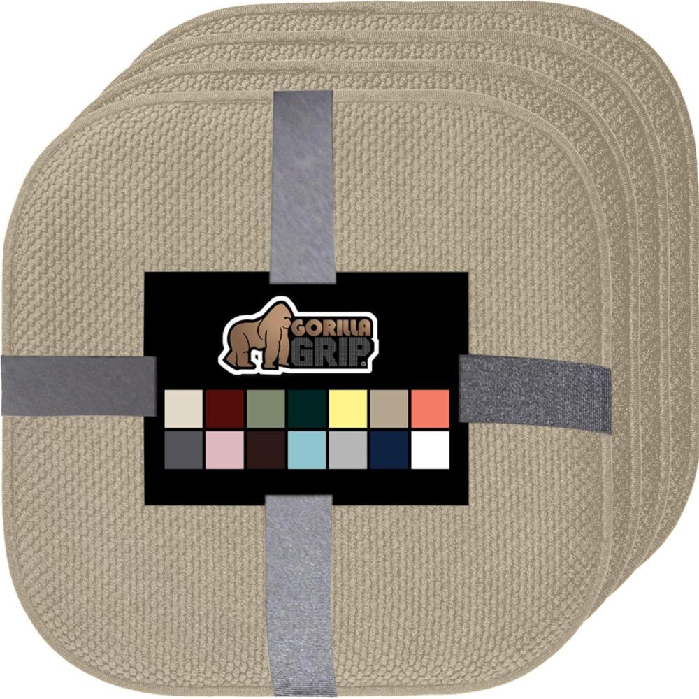 imageGORILLA GRIP Slip Resistant Chair Cushions No Ties Required Memory Foam Pads for Dining Room Kitchen Table Office Rocking Chairs Plush Seat Cover Cushion Pad Home Decor Set of 4 16x16 GrayBeige
