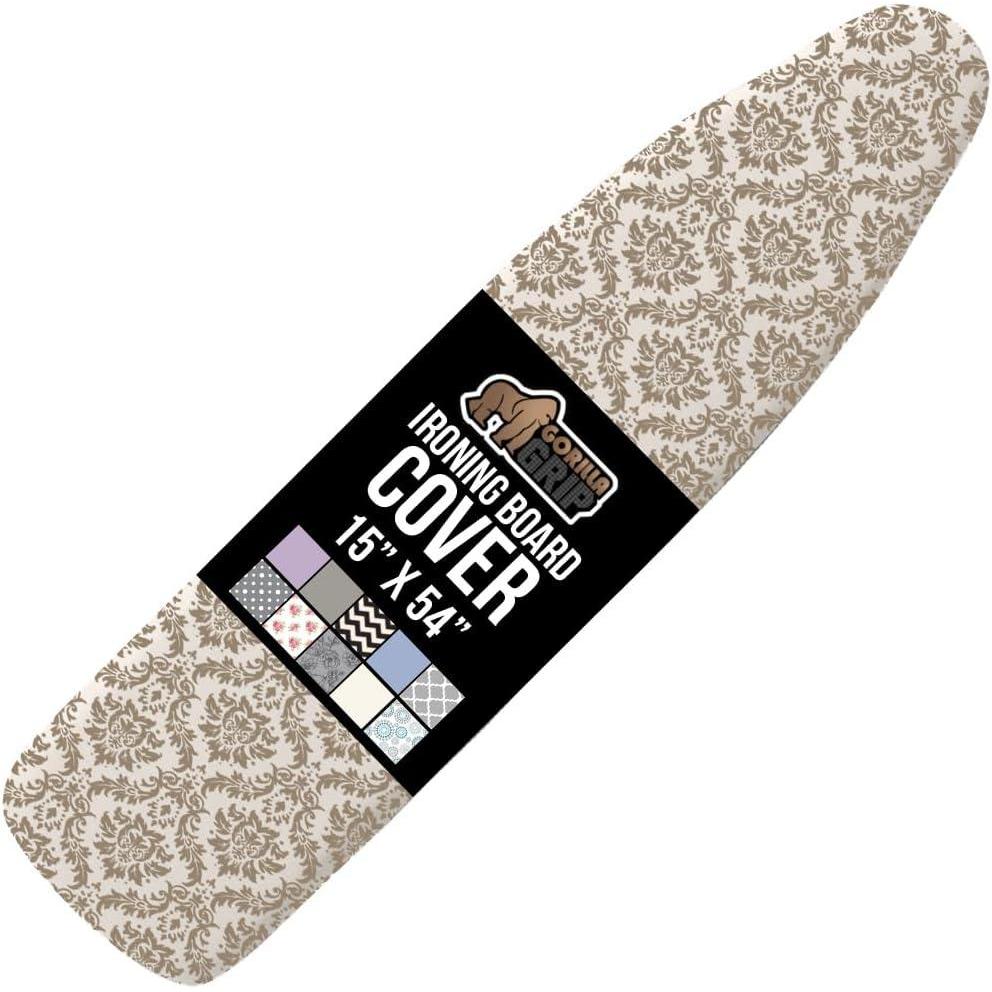 imageGORILLA GRIP The Original Ironing Board Cover and Pad Silicone Coating Thick Scorch Resistant Padding Heavy Duty Iron Covers Standard Boards Hook and Loop Fastener Strap Silver 15x54Damask
