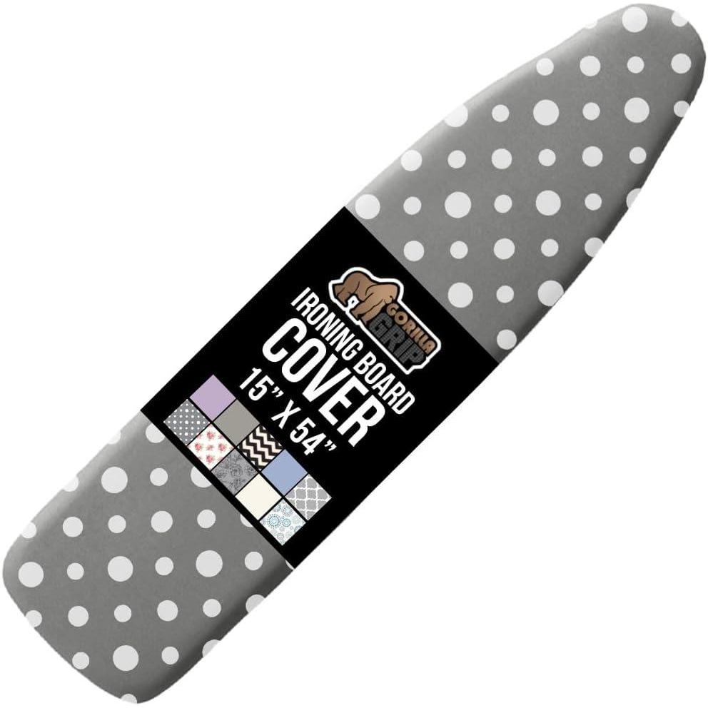 imageGORILLA GRIP The Original Ironing Board Cover and Pad Silicone Coating Thick Scorch Resistant Padding Heavy Duty Iron Covers Standard Boards Hook and Loop Fastener Strap Silver 15x54Dots