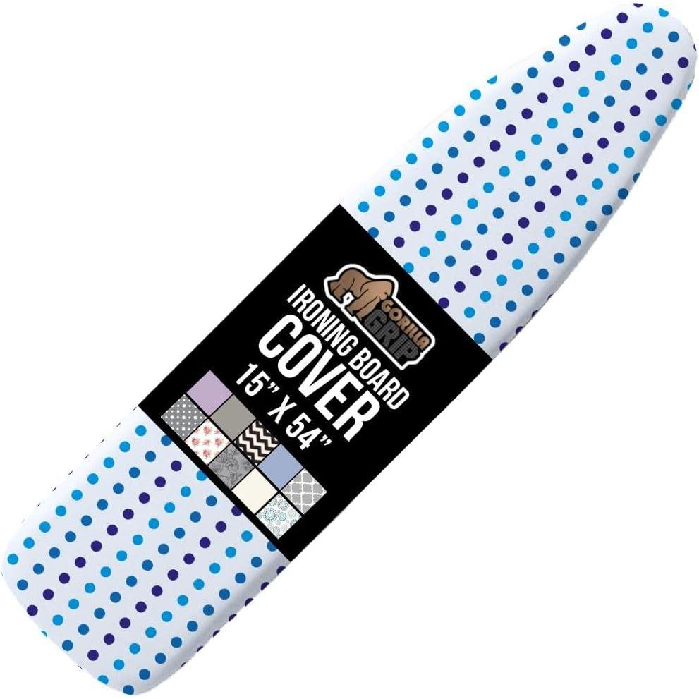 imageGORILLA GRIP The Original Ironing Board Cover and Pad Silicone Coating Thick Scorch Resistant Padding Heavy Duty Iron Covers Standard Boards Hook and Loop Fastener Strap Silver 15x54Blue Dots