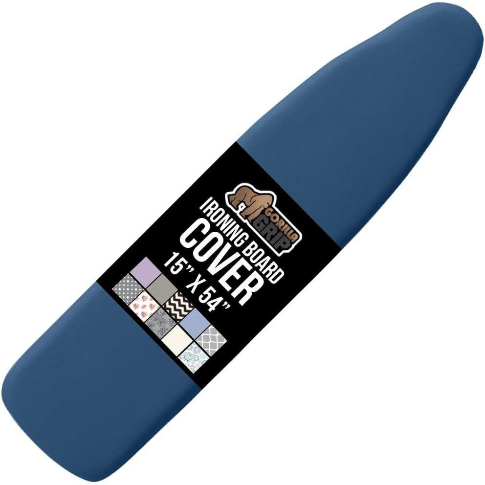 imageGORILLA GRIP The Original Ironing Board Cover and Pad Silicone Coating Thick Scorch Resistant Padding Heavy Duty Iron Covers Standard Boards Hook and Loop Fastener Strap Silver 15x54Navy