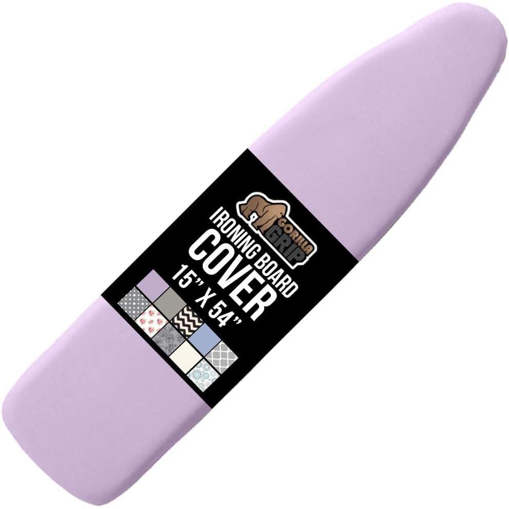 imageGORILLA GRIP The Original Ironing Board Cover and Pad Silicone Coating Thick Scorch Resistant Padding Heavy Duty Iron Covers Standard Boards Hook and Loop Fastener Strap Silver 15x54Light Purple