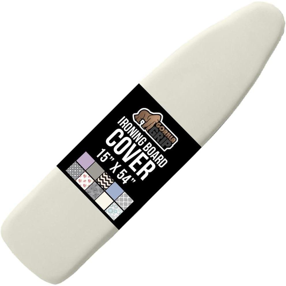 imageGORILLA GRIP The Original Ironing Board Cover and Pad Silicone Coating Thick Scorch Resistant Padding Heavy Duty Iron Covers Standard Boards Hook and Loop Fastener Strap Silver 15x54Linen